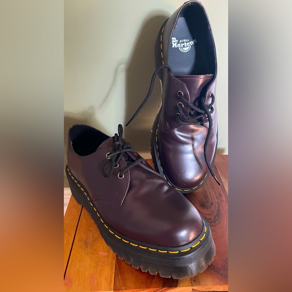 Dr. Martens 1461 Quad Smooth Leather Platform Shoes Burgundy Smooth